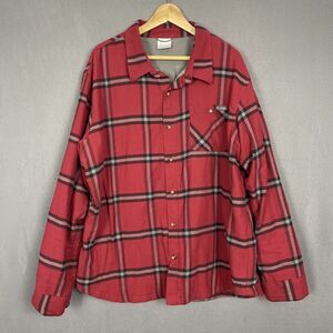 COLUMBIA Shirt Mens XL Red Plaid Fleece Lined Button Up Shacket Workwear Camping